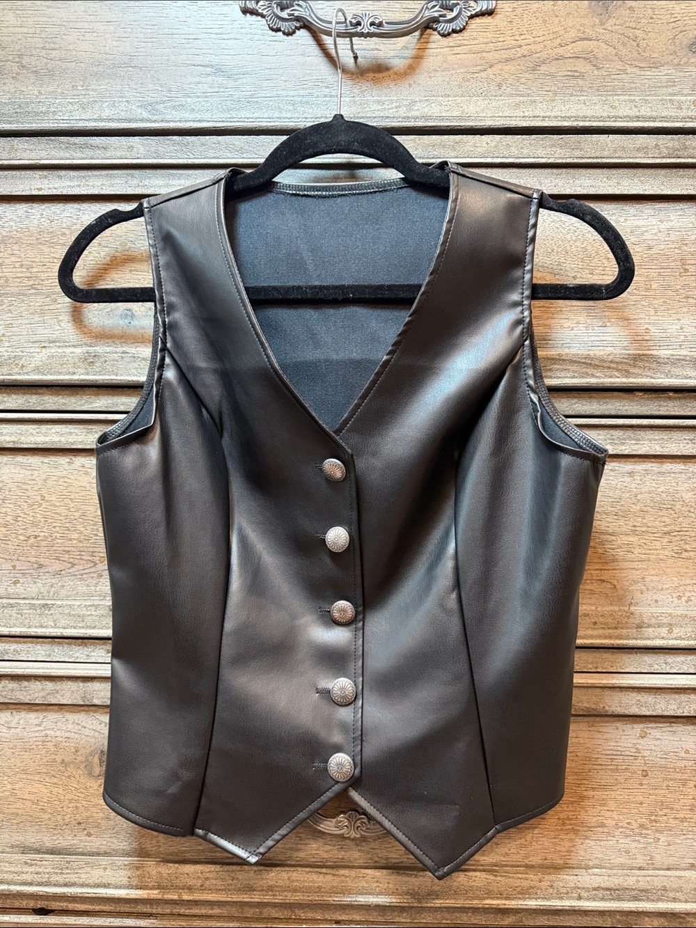 Black Faux Leather Vest - Unbranded